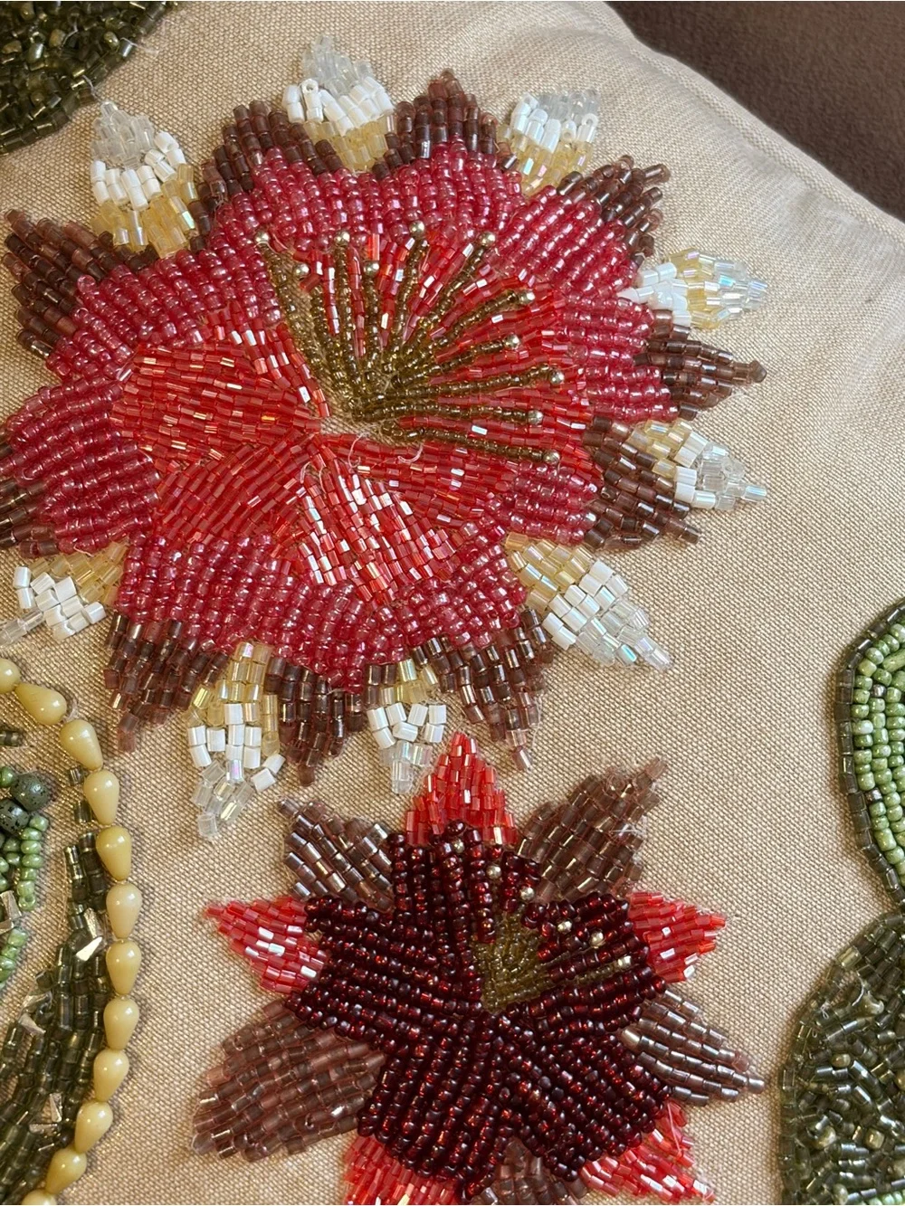 PIER 1 Beaded Cactus Floral Decorative Pillow - Tan Background  12